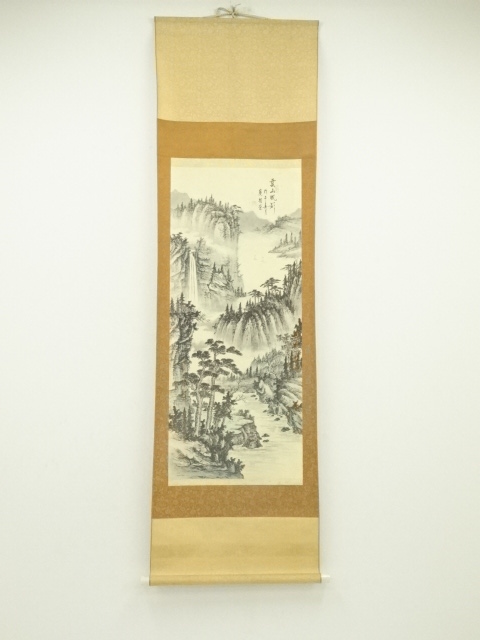 掛軸 竹洞『彩色山水図』絹本 肉筆 合わせ箱付 掛け軸 p053104 掛軸 竹洞『彩色山水図』絹本 肉筆 合わせ箱付 掛け軸 p053104 道具